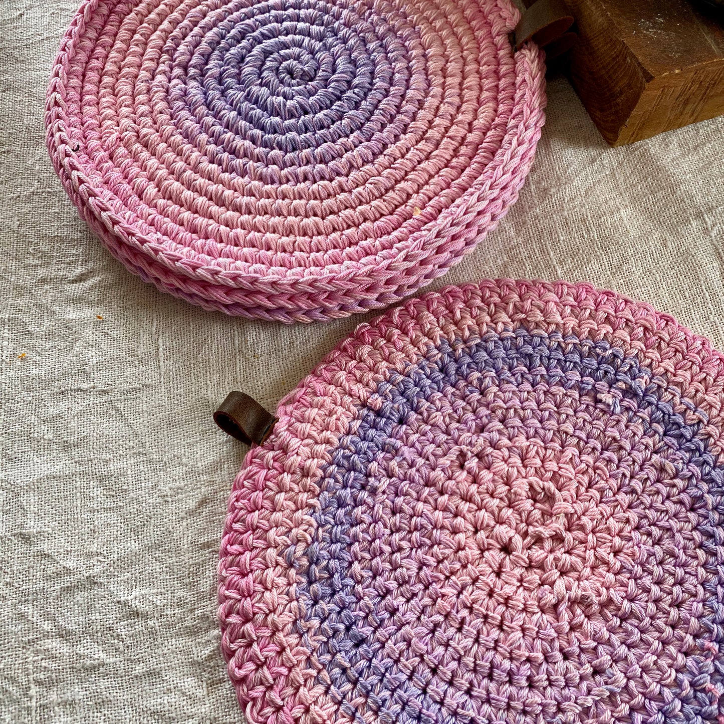 Round Lavender Crochet Place Mats - Cottage Decor Kitchen Set of 4