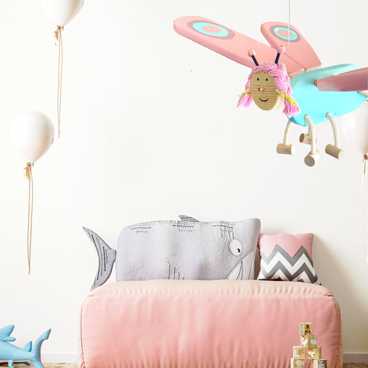 Wooden Pink and Turquoise  Butterfly Mobile - Baby Girl Nursery Decor