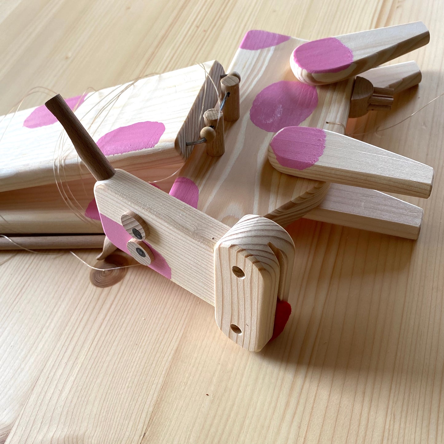 Wooden Flying Cow with Pink Spots - Animal Nursery Mobile