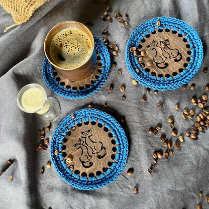 Cat Coaster with Crochet Edge II