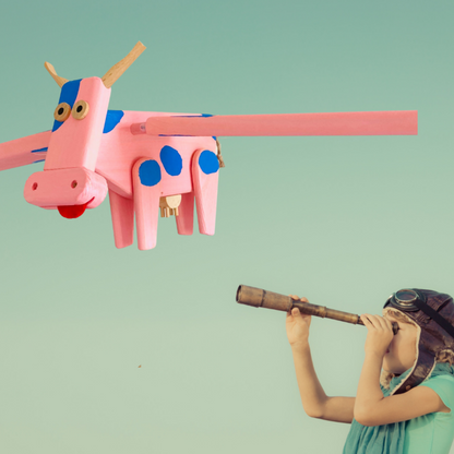 Pink Flying Cow Wooden Nursery Mobile - Eco Friendly Wooden Toy