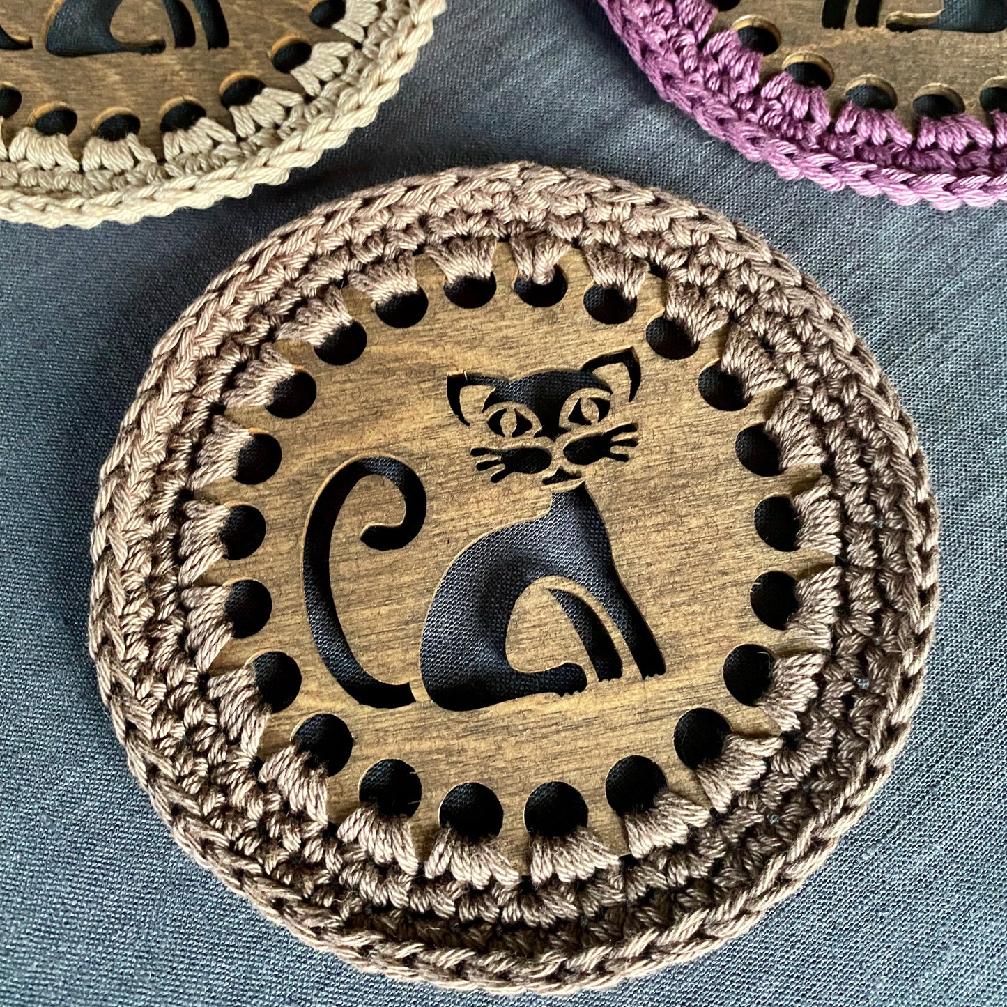 Cat Coasters with Crochet Edge