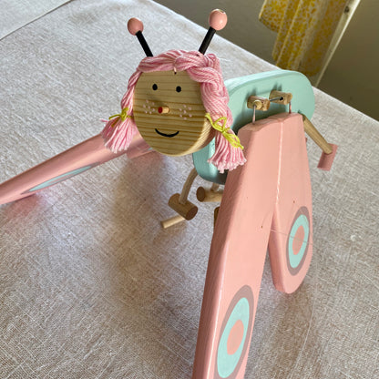 Wooden Pink and Turquoise  Butterfly Mobile - Baby Girl Nursery Decor