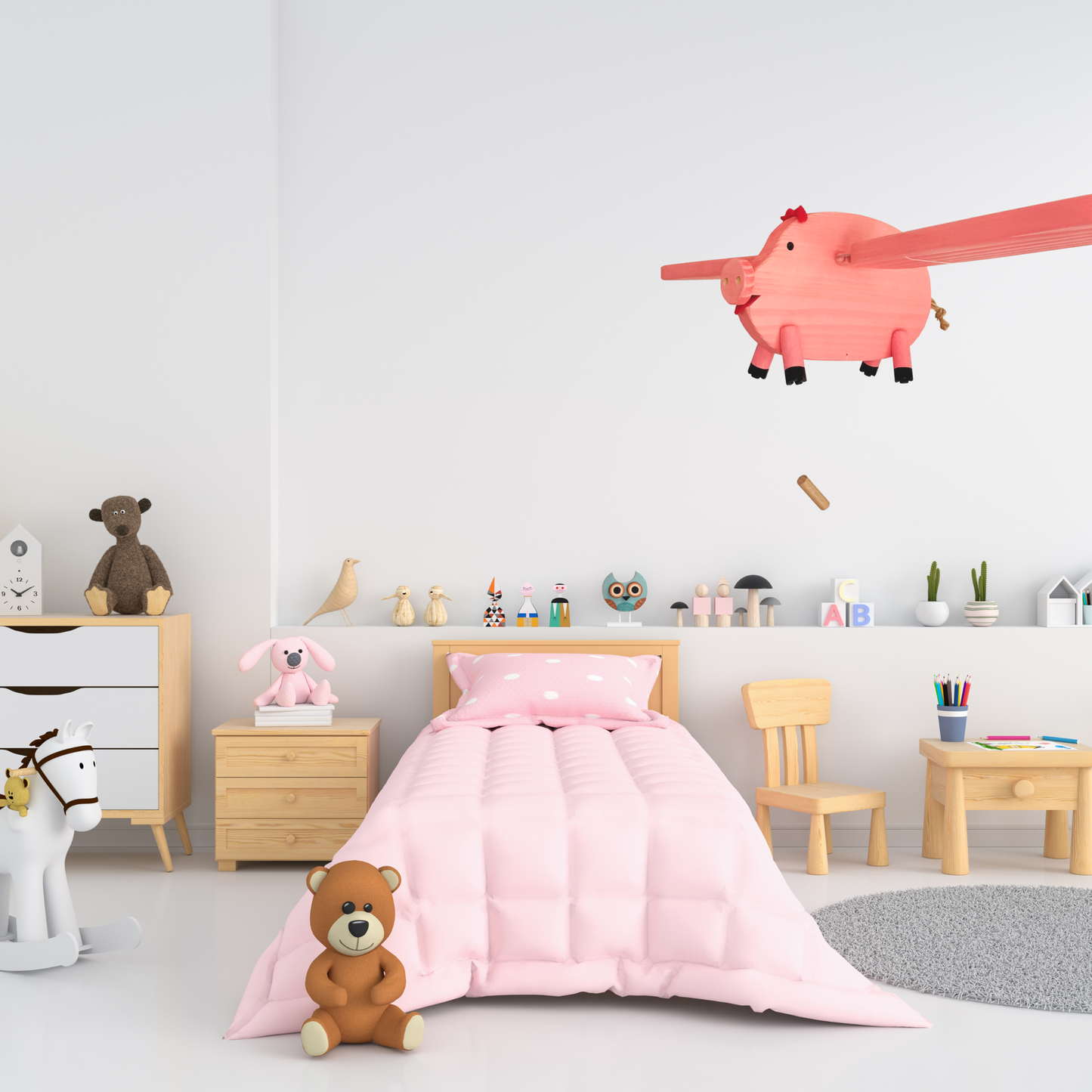 Flying Pink Pig Wooden Baby Mobile - Pig Nursery Decor - Cool Gift for Pig Lovers