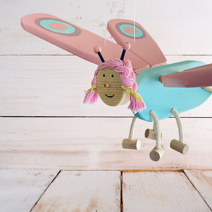 Wooden Pink and Turquoise  Butterfly Mobile