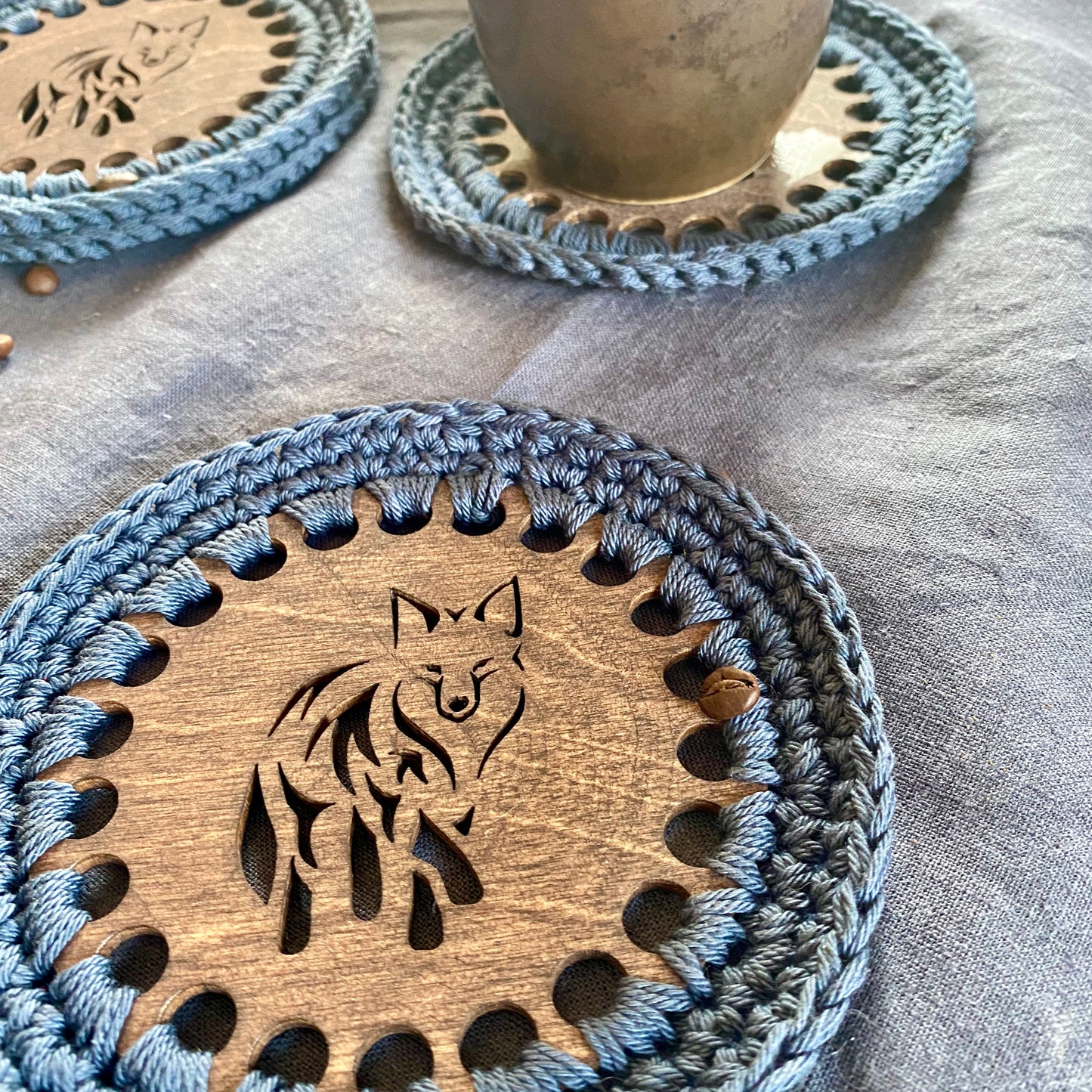 Coasters with Crochet Edge for Wolf Lovers
