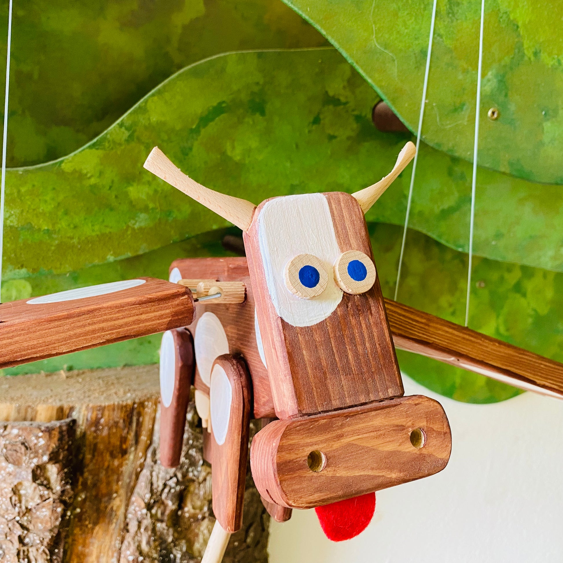 Wooden Brown Cow with White Spots