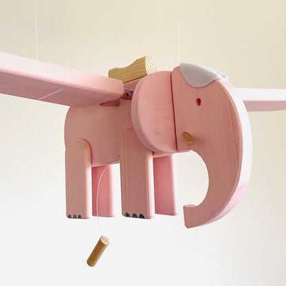 Flying Gray Elephant Wooden Nursery Mobile - Unisex Nursery Decor