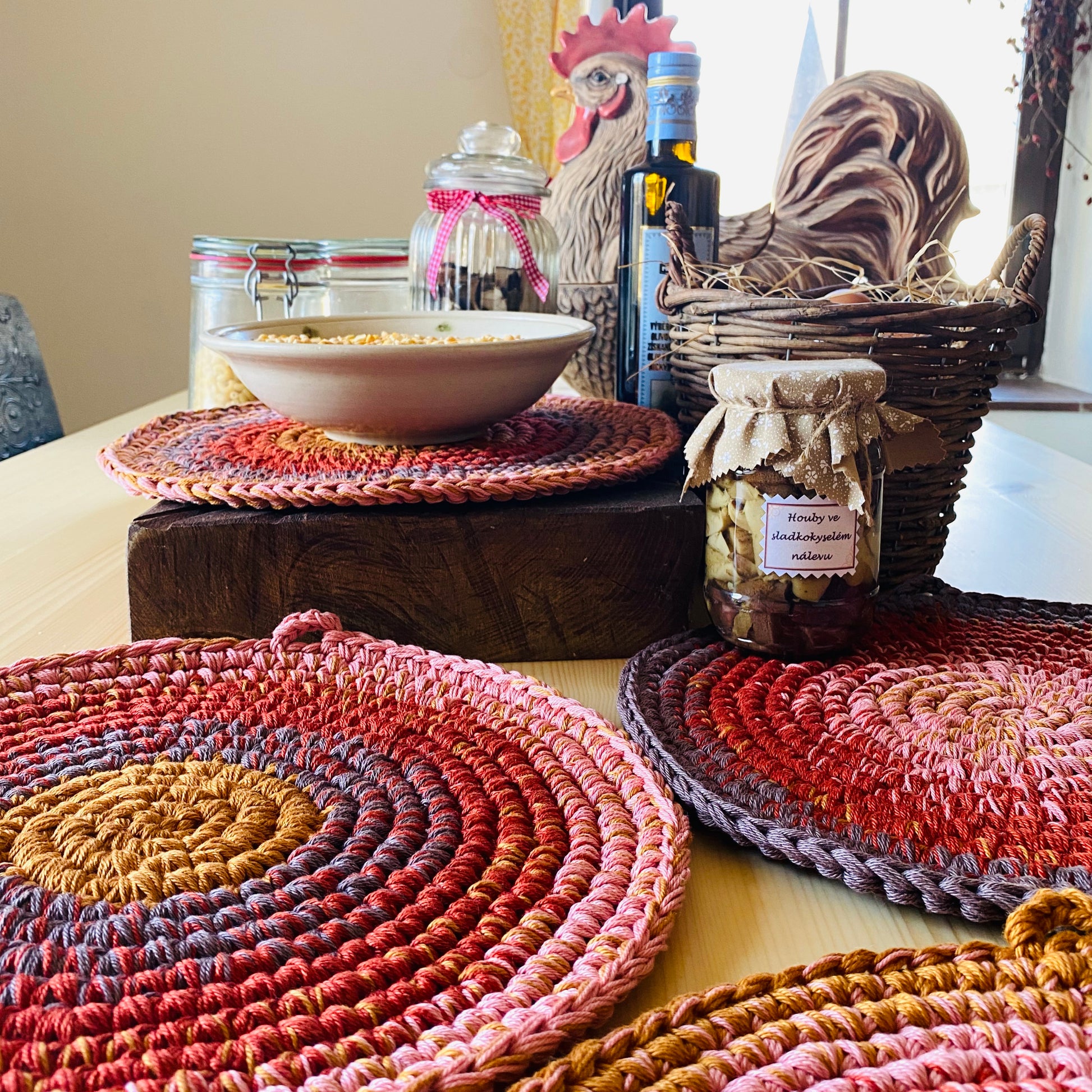 Multicolored Round Cotton Crochet Place Mats
