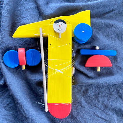 Flying Wooden Yellow Airplane - Children Room Decor - Nursery Mobile