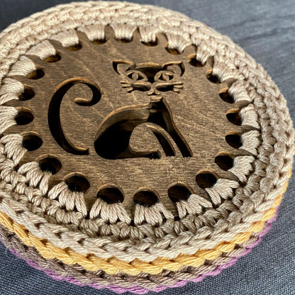 Cat Coasters with Crochet Edge