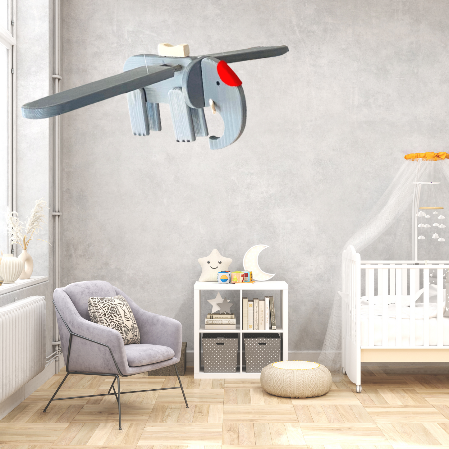 Flying Blue Elephant Nursery Mobile - Jungle Animal Decor