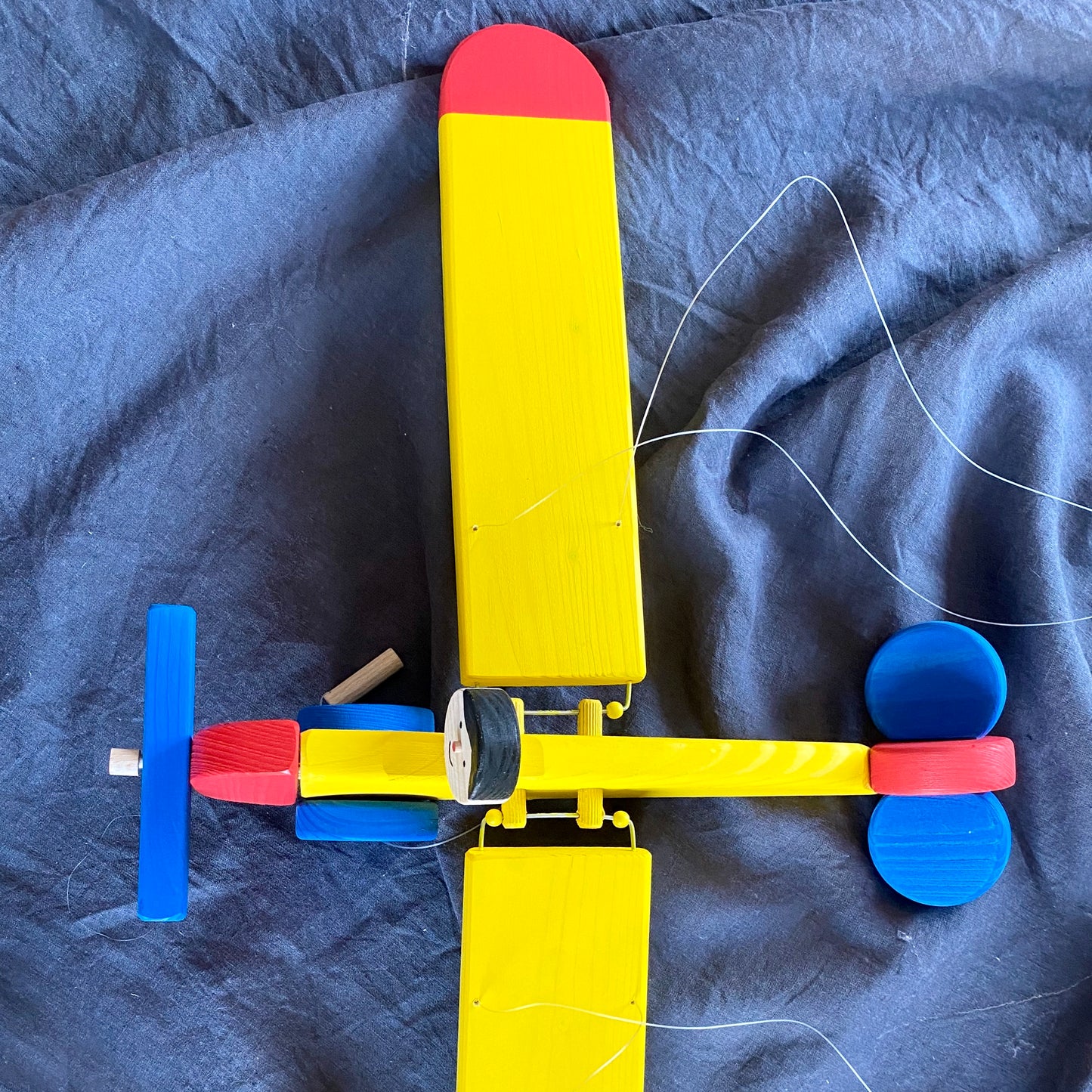 Flying Wooden Yellow Airplane - Children Room Decor - Nursery Mobile