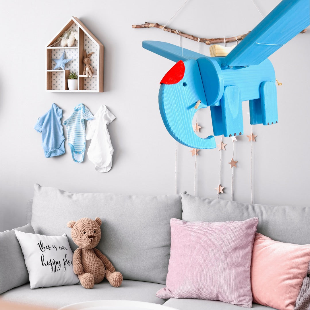 Flying Gray Elephant Wooden Nursery Mobile - Unisex Nursery Decor