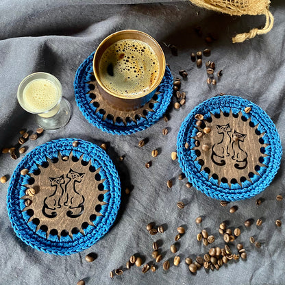 Cat Coaster with Crochet Edge II