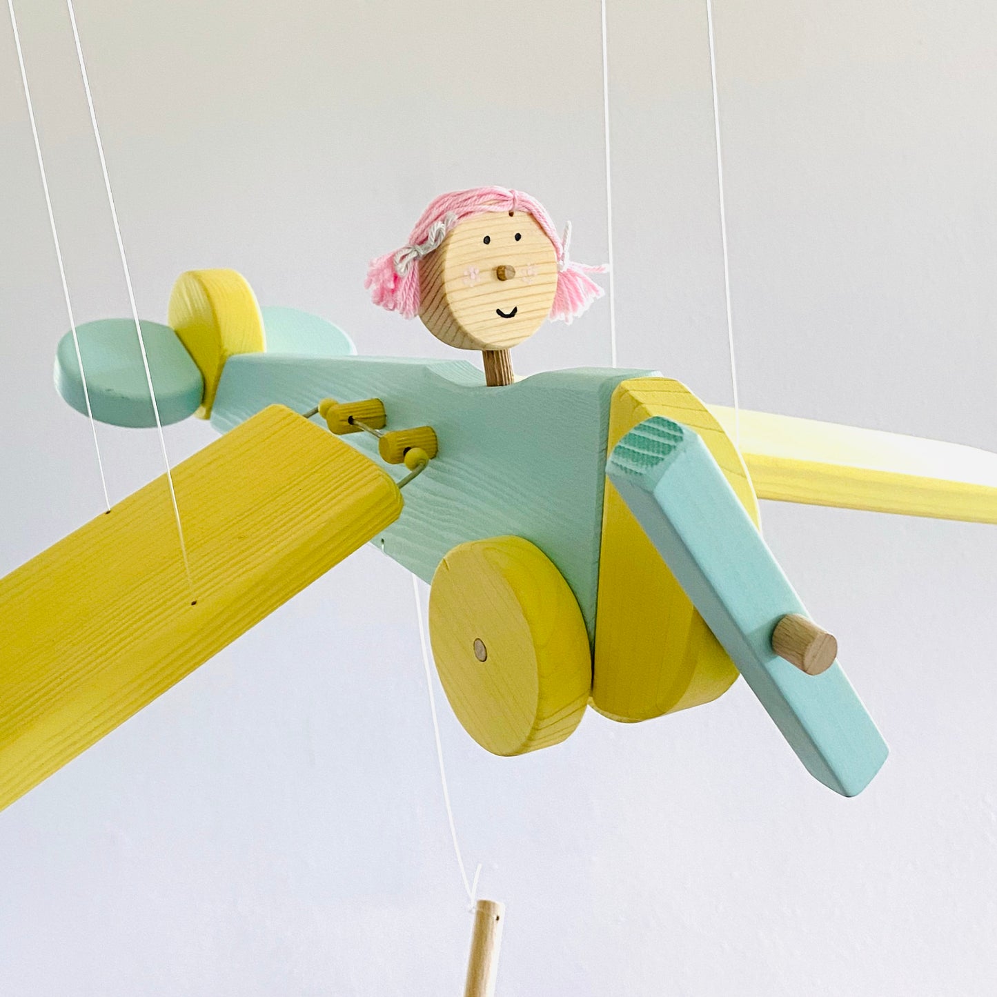 Wooden Airplane Nursery Mobile - Yellow and Turquoise Plane