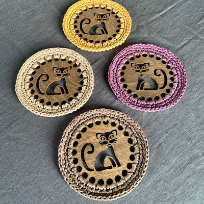 Cat Coasters with Crochet Edge
