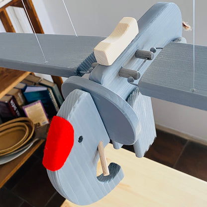 Flying Gray Elephant Wooden Nursery Mobile - Unisex Nursery Decor