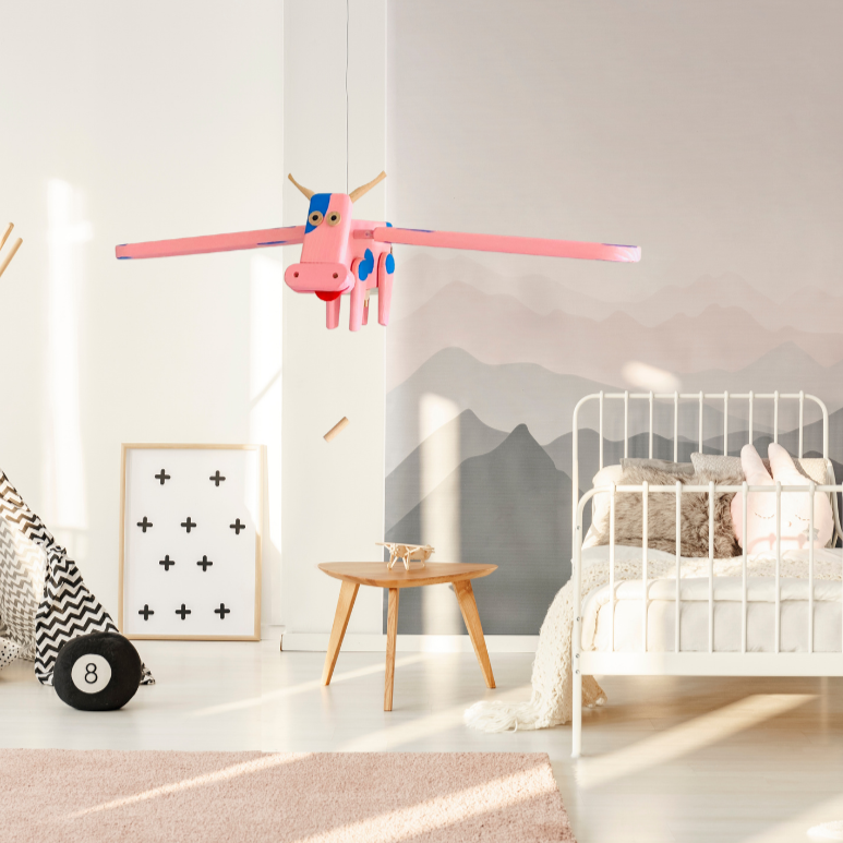 Pink Flying Cow Wooden Nursery Mobile