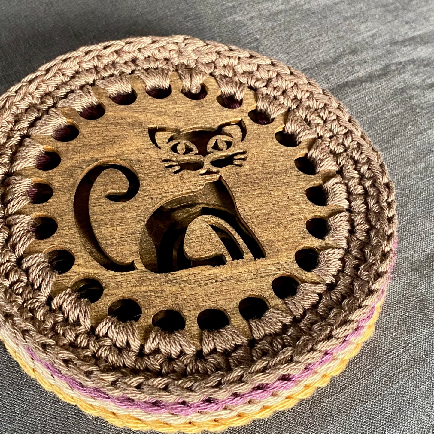 Cat Coasters with Crochet Edge