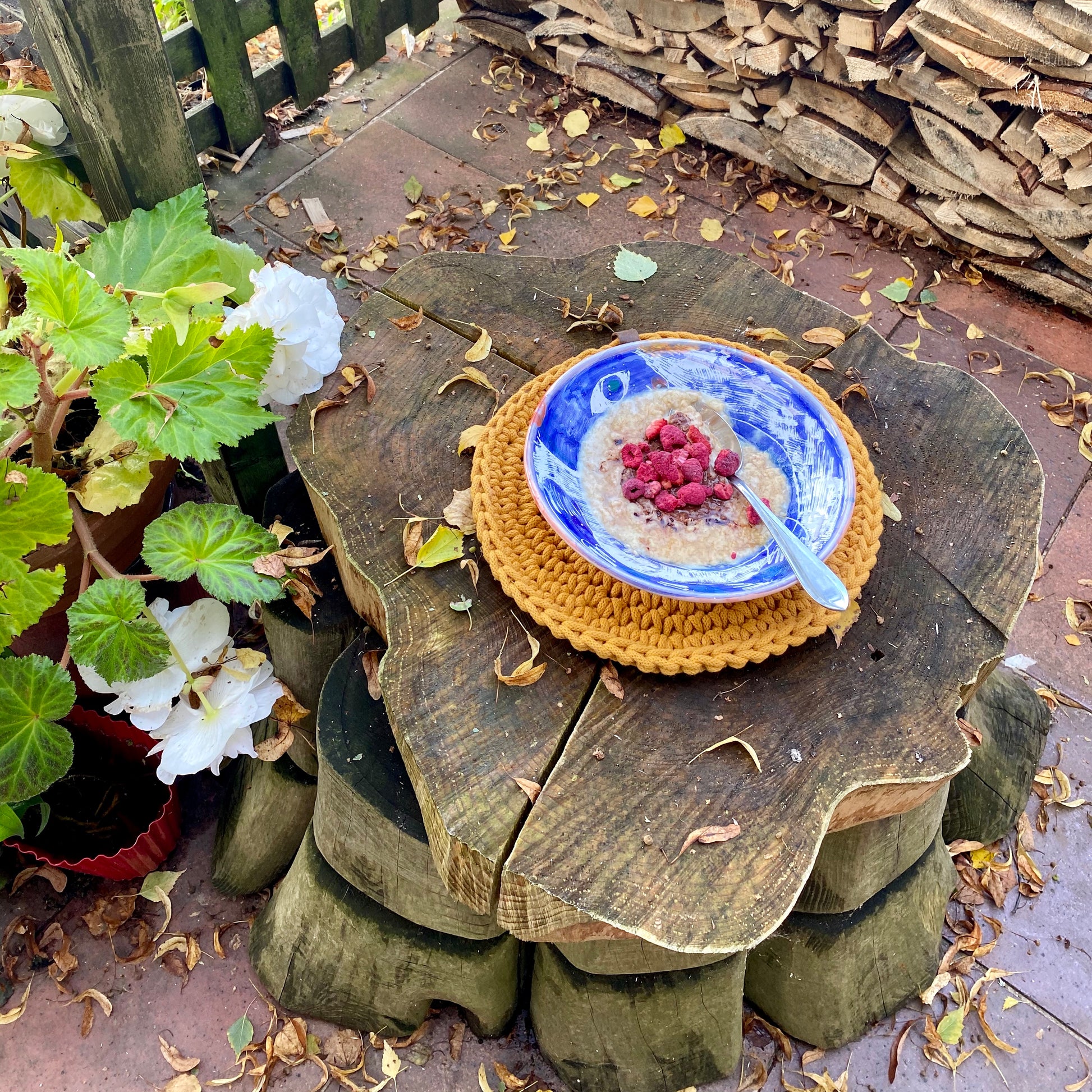 mustard yellow round crochet place mats