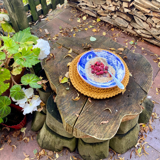 mustard yellow round crochet place mats