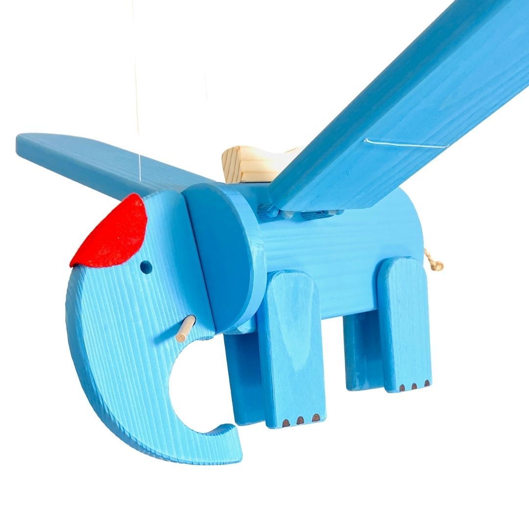 Flying Blue Elephant - Wooden Mobile Toy - Nursery Mobile - Mrozci