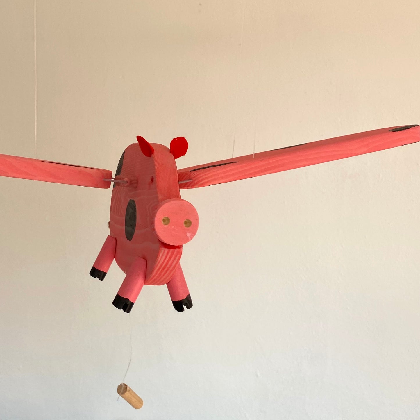 Pink Pig with Black Spots Wooden Nursery Mobile - Eco Friendly Wooden Toy