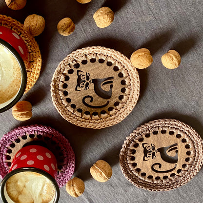 Cat Coasters with Crochet Edge