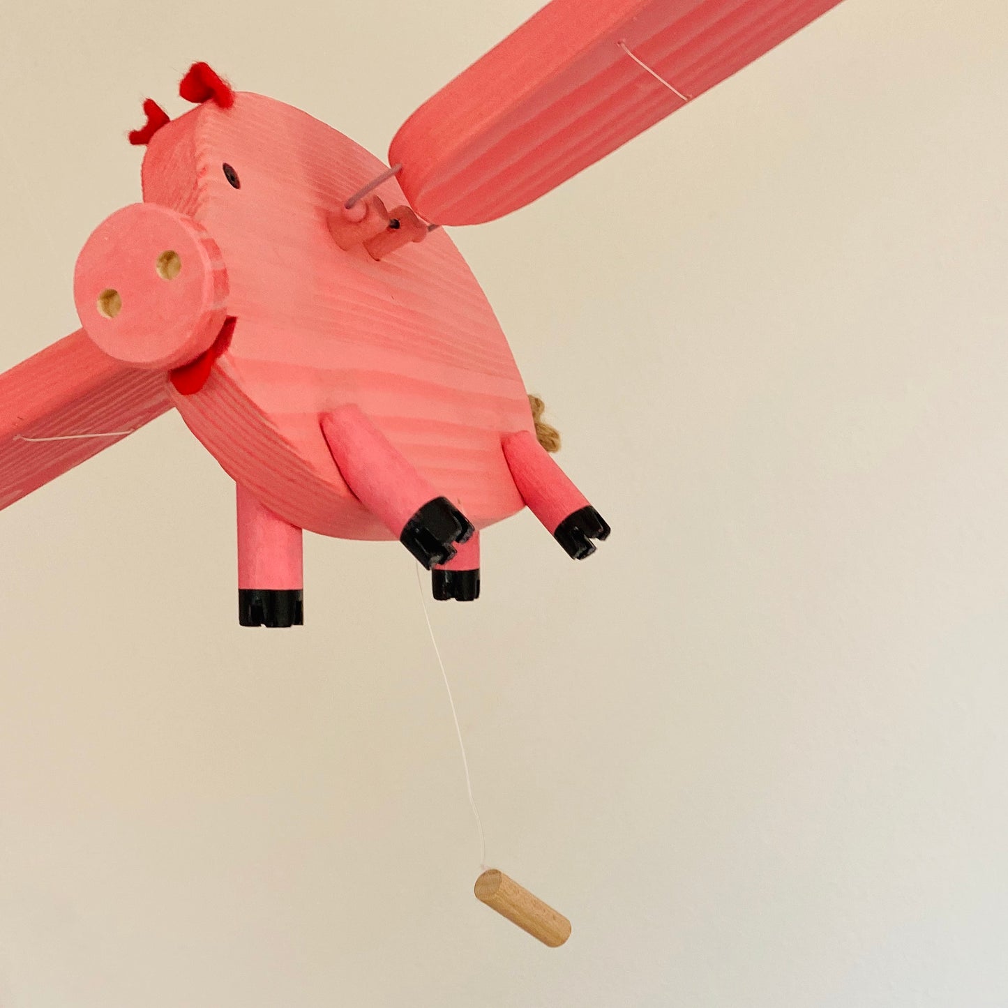 Pink Pig with Black Spots Wooden Nursery Mobile - Eco Friendly Wooden Toy