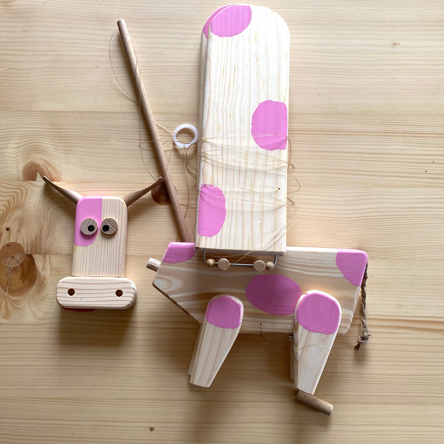 Wooden Flying Cow with Pink Spots - Animal Nursery Mobile