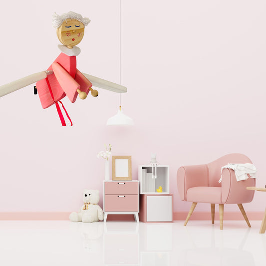 Flying Pink Angel Wooden Mobile  - Baby Girl Nursery - Kids Room Decor
