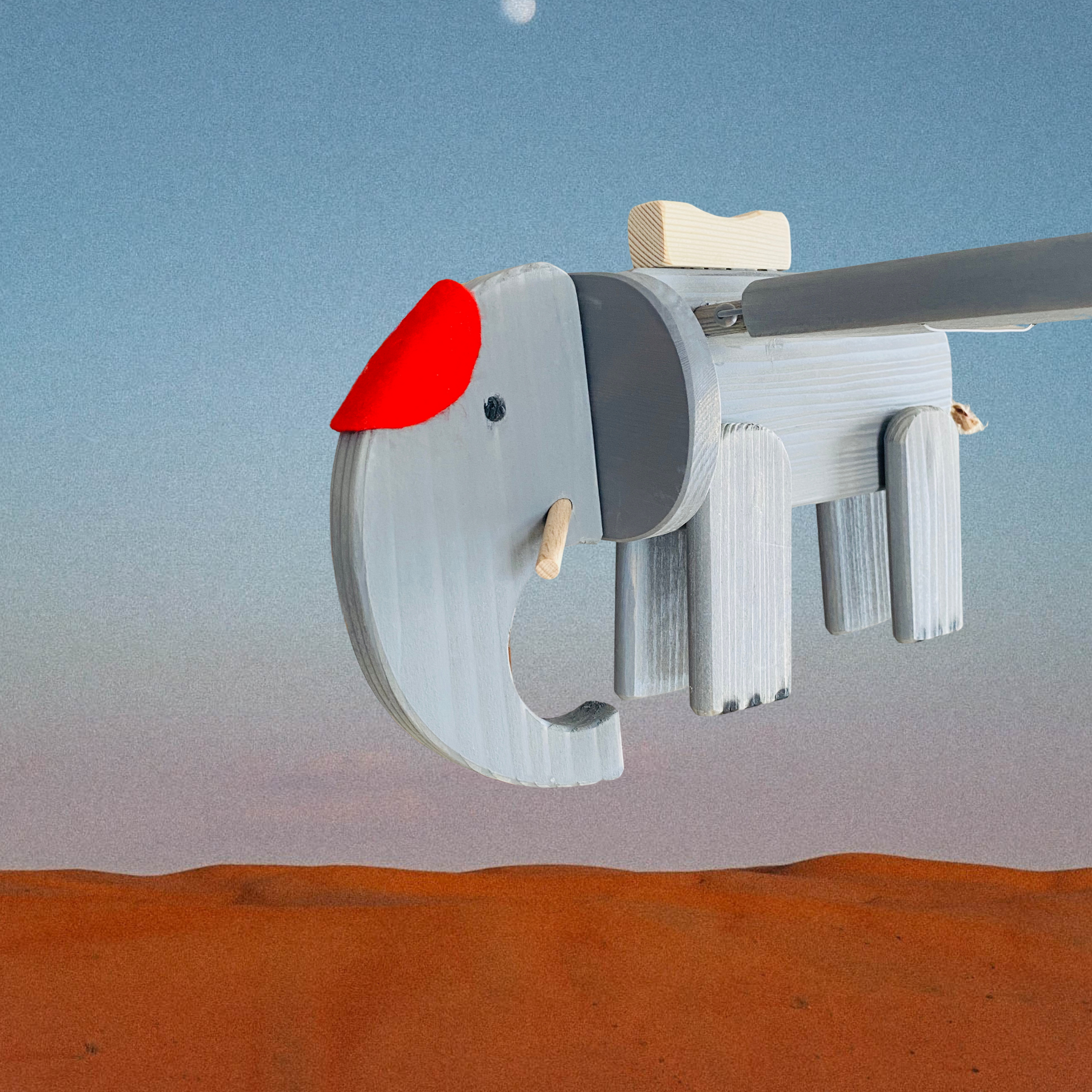 Flying Gray Elephant Wooden Nursery Mobile