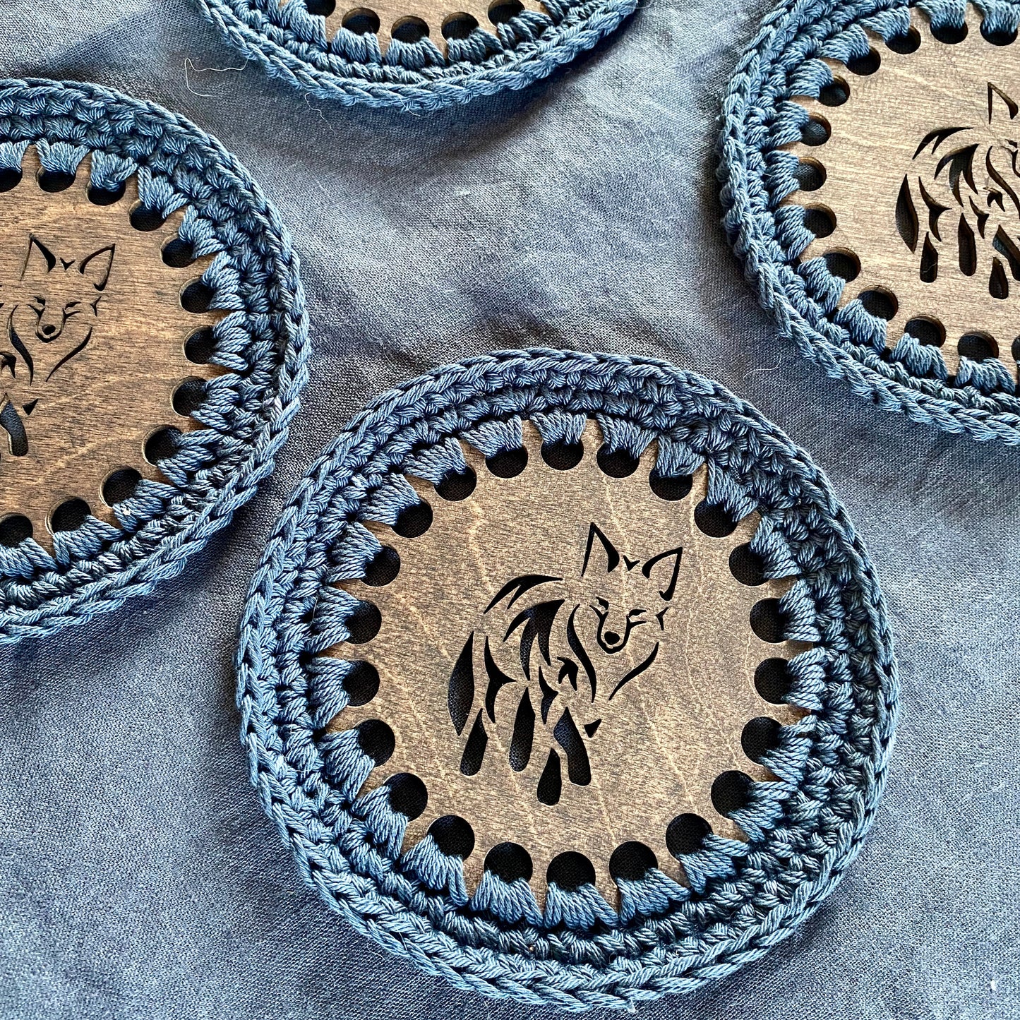 Coasters with Crochet Edge for Wolf Lovers