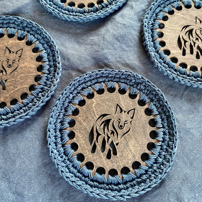 Coasters with Crochet Edge for Wolf Lovers