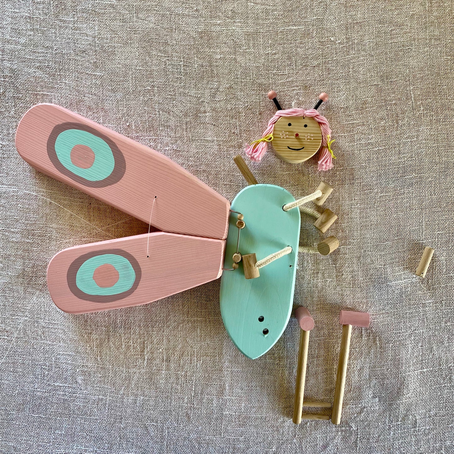 Wooden Pink and Turquoise  Butterfly Mobile - Baby Girl Nursery Decor