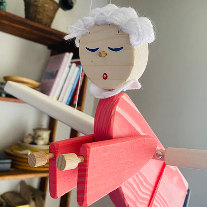 Flying Pink Angel Wooden Mobile  - Baby Girl Nursery - Kids Room Decor