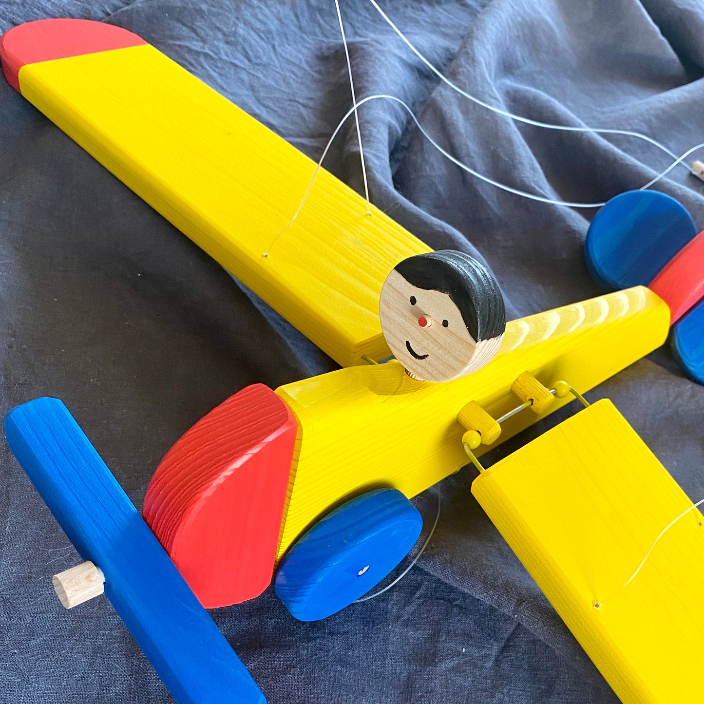 Flying Wooden Yellow Airplane - Children Room Decor - Nursery Mobile