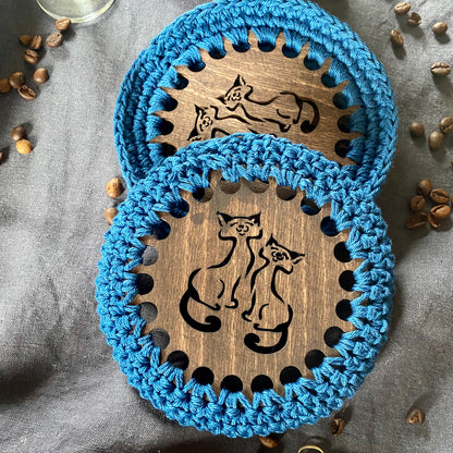 Cat Coaster with Crochet Edge II