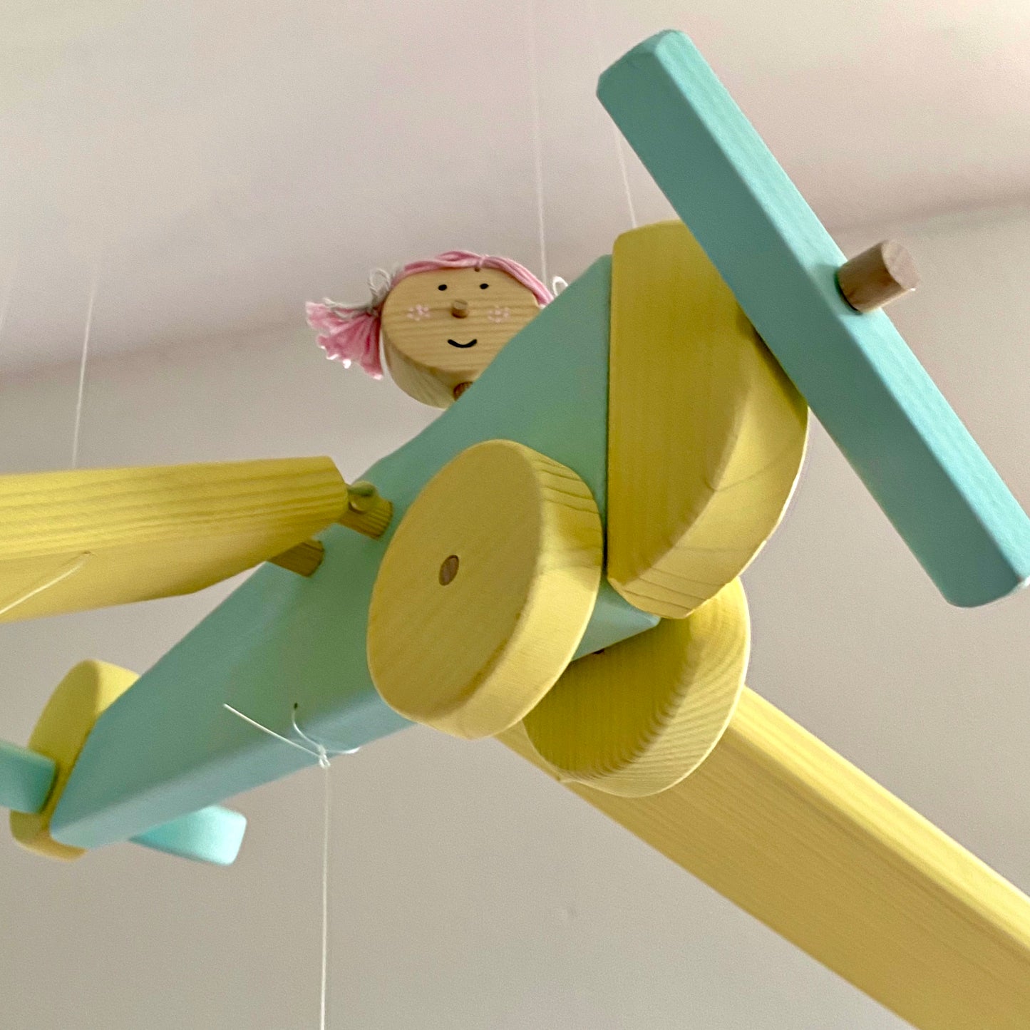 Wooden Airplane Nursery Mobile - Yellow and Turquoise Plane