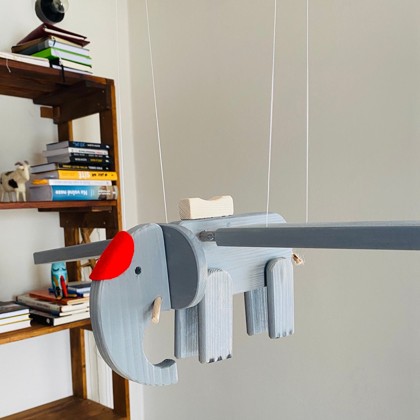 Flying Gray Elephant Wooden Nursery Mobile - Unisex Nursery Decor