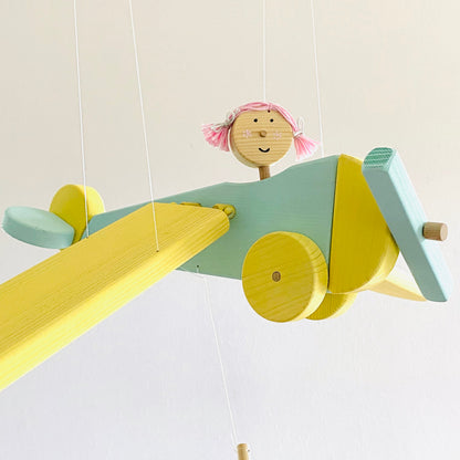 Wooden Airplane Nursery Mobile - Yellow and Turquoise Plane