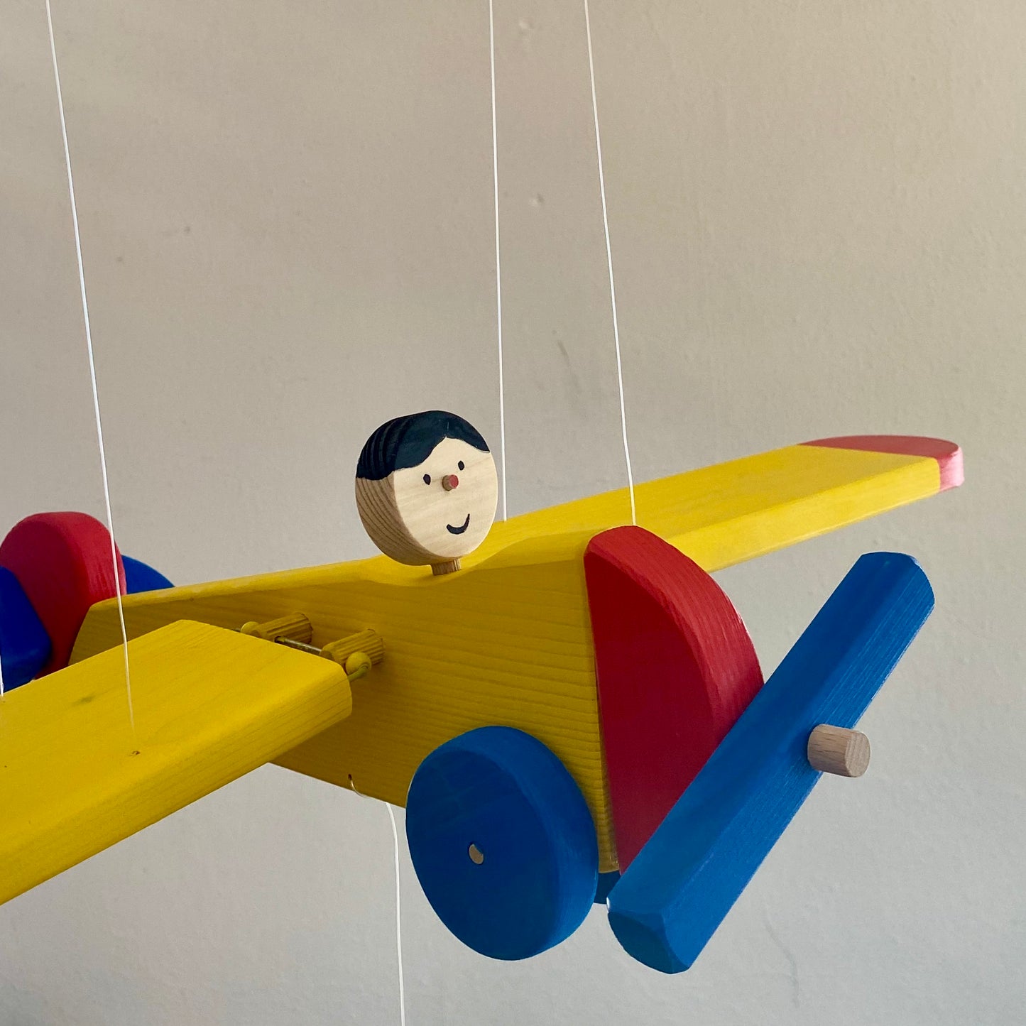 Flying Wooden Yellow Airplane - Children Room Decor - Nursery Mobile
