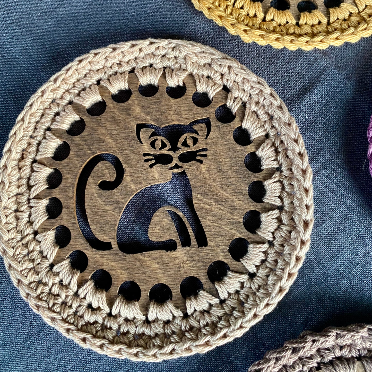 Cat Coasters with Crochet Edge