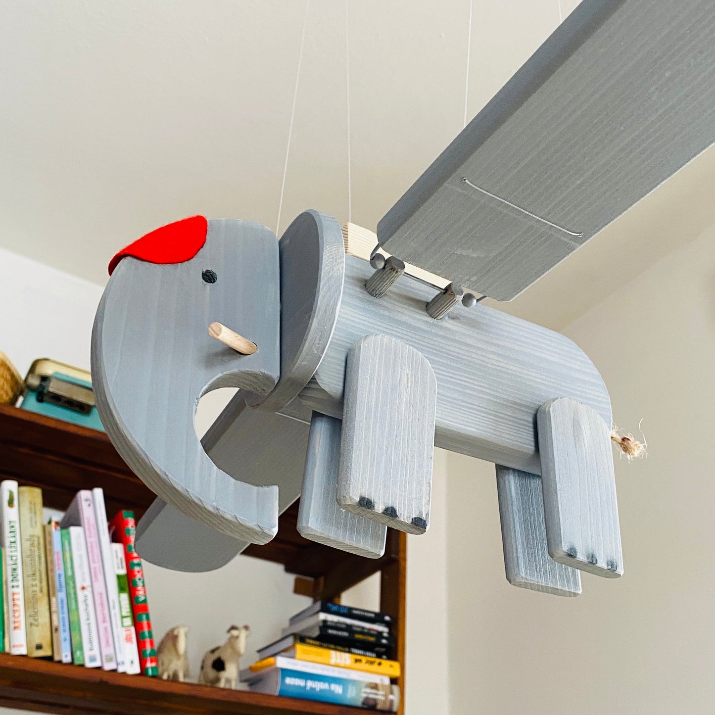 Flying Gray Elephant Wooden Nursery Mobile - Unisex Nursery Decor