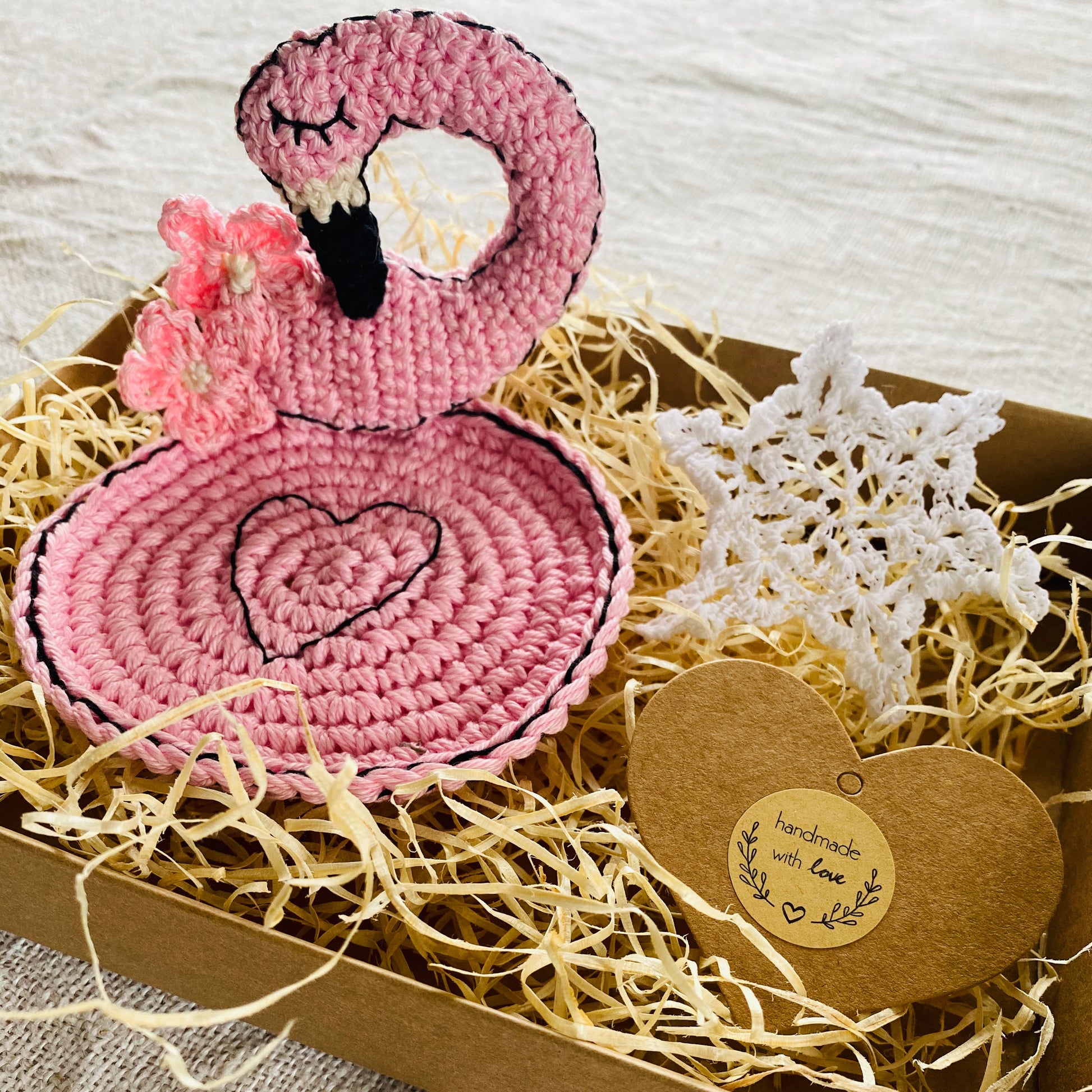 Pink Tropical Flamingo Crochet Coaster